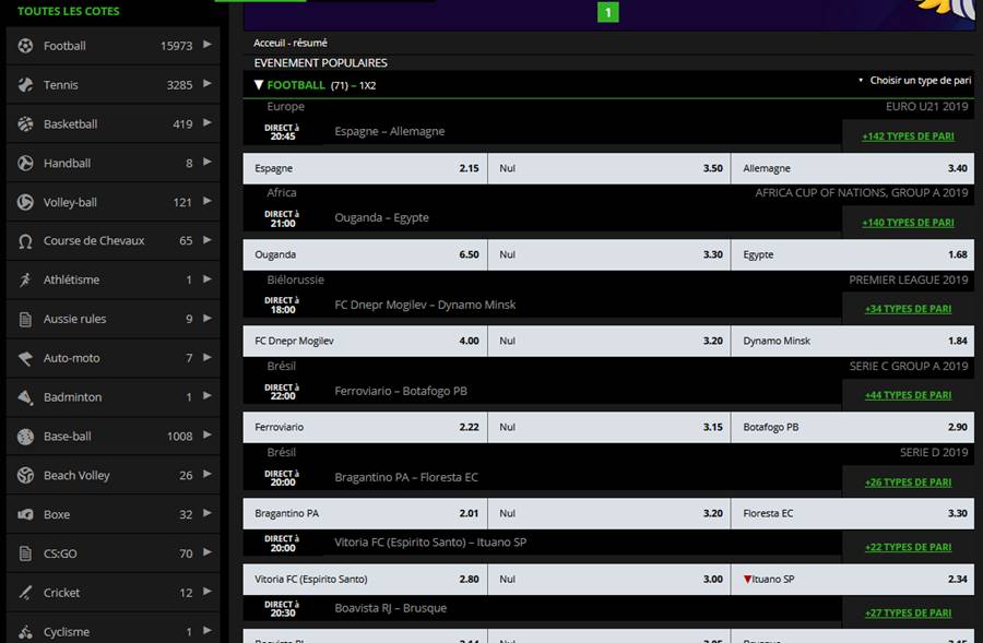 Offre sportive du bookmaker